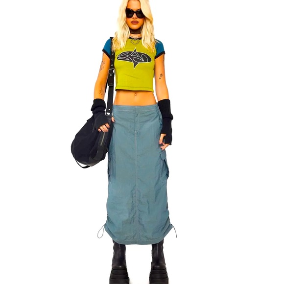 NWT Size Small (UK 8) Basic Pleasure Mode Slate Blue Cargo Skirt - Picture 1 of 5